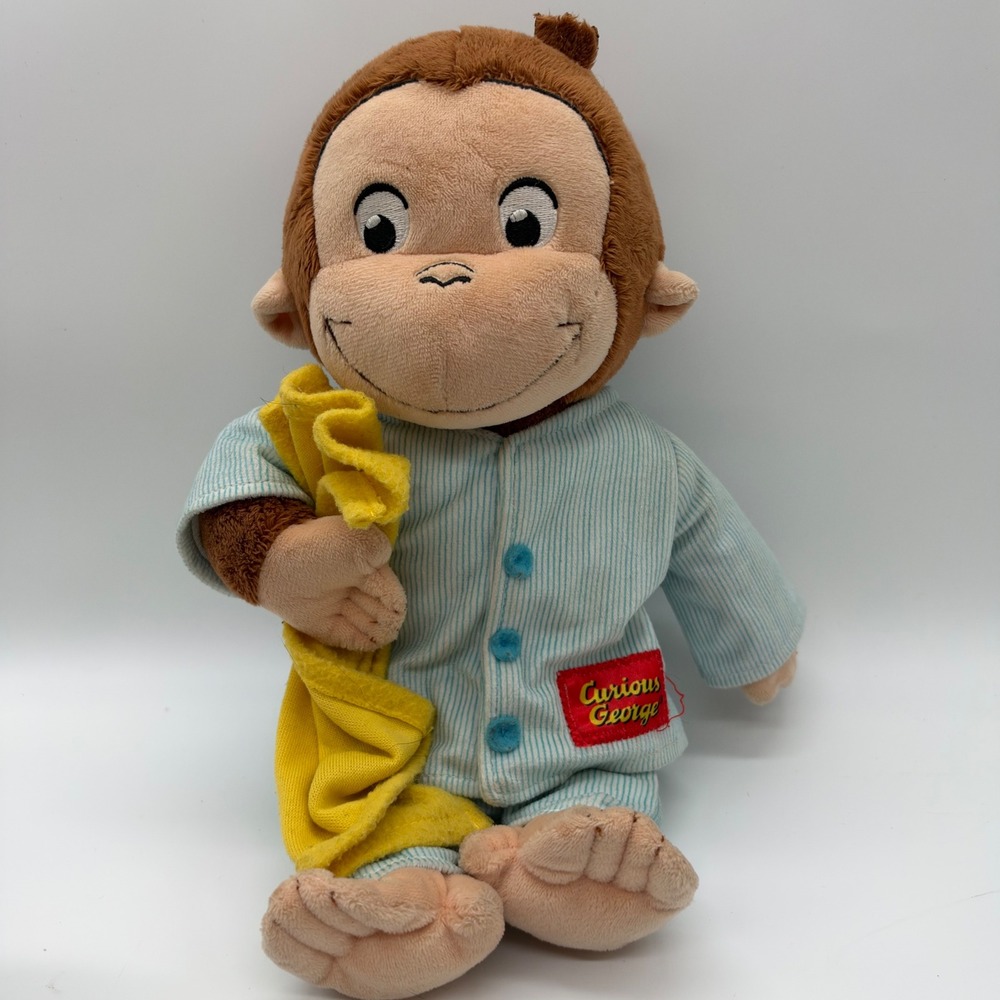 Kids Preferred Curious George Plush Stuffed Animal Blue Pajamas Blanket 10"
